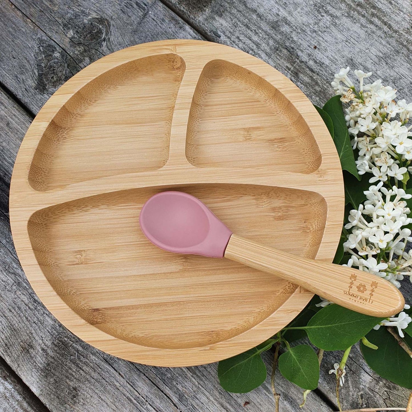 Bambusgeschirr mit Löffel | rund rosa | Summerville organic
